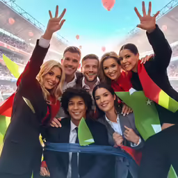 a group of people with their hands up