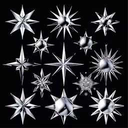 different stars and stars in the dark,several metal stars on a black background