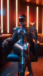 an alien like person sitting in a chair