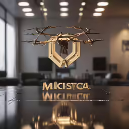 an office with an elegant glass table top and a clock