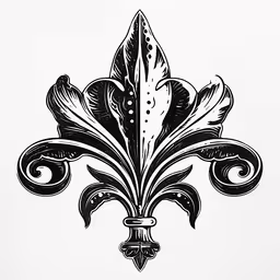 an ornate black and white drawing,a stylized design, which consists of fleurils