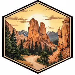 a digital painting of mountain scenery from an octagoned hexagon