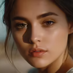 a young woman looking at the camera with very blue eyes