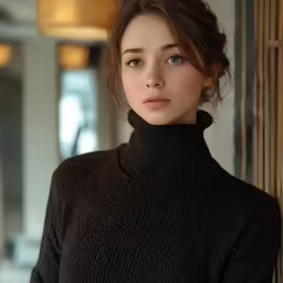 an attractive young lady leaning against a wall