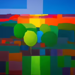 painting with multiple colors and trees on it