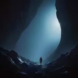 a person stands in front of a narrow cave