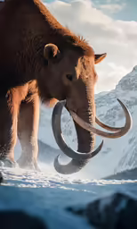 a very big pretty mammoth standing in the snow