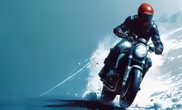a person riding a motorcycle on top of a snow covered slope