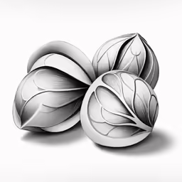 three balls made out of white leaves