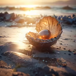 an egg in a shell is shown on a beach