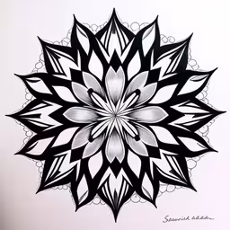 a black and white drawing of a flower on paper,a drawing with lines in it of a flower