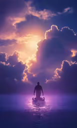 a person riding a board on a body of water at dusk