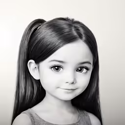 the little girl has long hair and blue eyes
