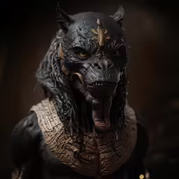 an animal figure with very sharp teeth and beard