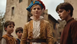 a group of people wearing old fashioned clothes and hats