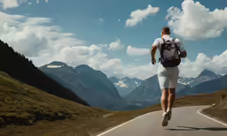 there is a male athlete running down the road