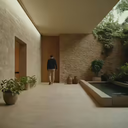 man standing in a doorway between two walls