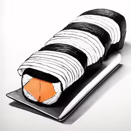 a sushi covered in black and white stripes