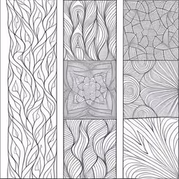 four different lines showing the process of drawing,four different abstract images in a grid,four different patterns in black and white are shown,four different lines with swirls and flower petals,four variations of the design, each with abstract lines