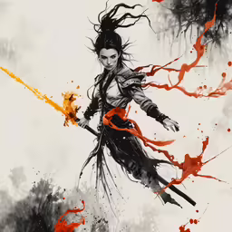 a drawing of a girl holding a sword in her hand