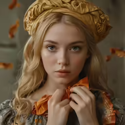a close up of a woman wearing a head covering