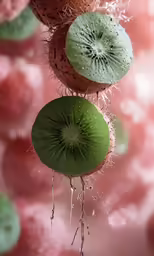 a kiwi and water drops sitting on the surface