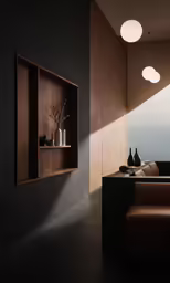 there are two vases on a shelf in the room
