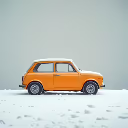 a yellow vintage station wagon in the snow