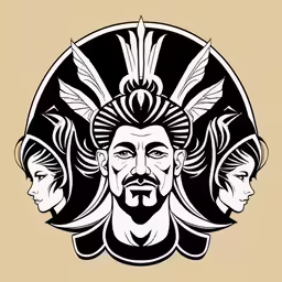 an ancient greek warrior graphic art, with two sides in the middle