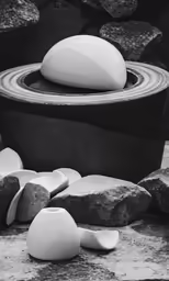 black and white photo of stones on the ground