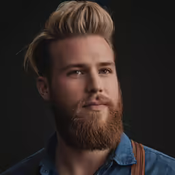 young bearded man with a goatee and leather bag