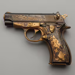 a old style gold colored revolver gun