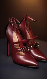a pair of red high heel shoes on a table