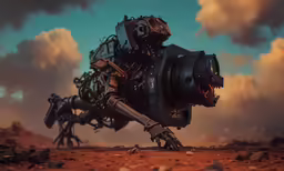 a mechanical animal like creature in a desert