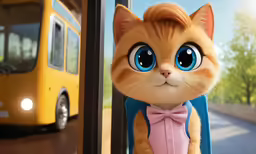 a cat with big eyes and a bow tie on