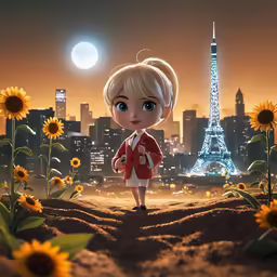 the animated character little miss mouse in front of the eiffel tower