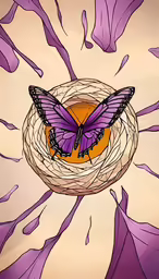 a butterfly sitting on top of purple flowers