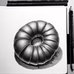 a black and white photo of a large piece of art on a notebook