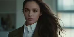 a woman looking at the camera with very long hair