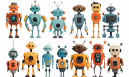 several robot models are depicted in multiple poses