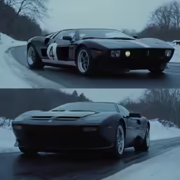 two black cars driving in snow during the day