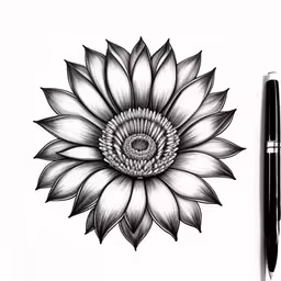 a white paper with black ink on it,a black and white drawing of a flower with a spiral work on it