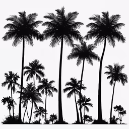 an image of silhouette of palm trees,the black silhouettes of some trees on white background