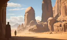 a person standing alone on a desert plain