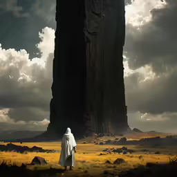 a person standing near some large rocks