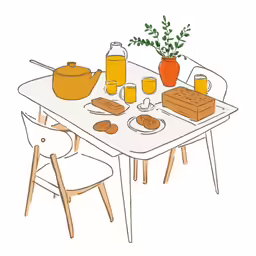 a table is set with bread and beer for breakfast