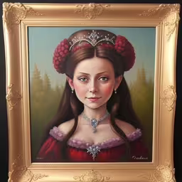 a painting of a beautiful young woman in red dress,an art piece featuring a beautiful lady in a red dress
