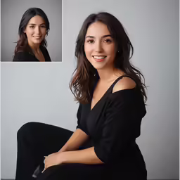 the high school graduate poses in her portrait with a grey background