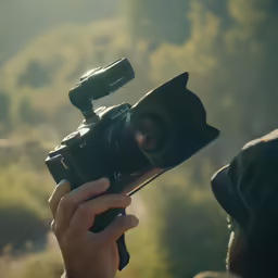 a man holding a camera in front of his face