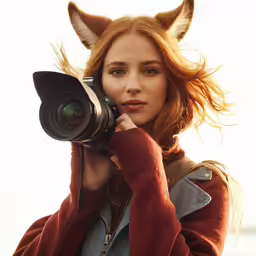 a woman with a camera taking a photo